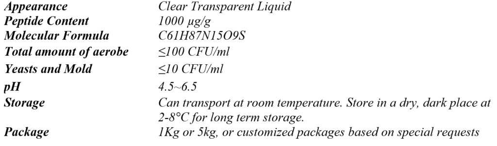 Nonapeptide-1 Solution Specifications